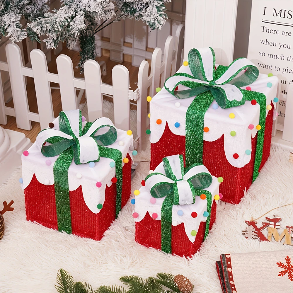 3 Pack Christmas Lighted Gift Boxes with Bow, Luxury  Christmas Glowing Present Boxes for Christmas Decorations Indoors Outdoors