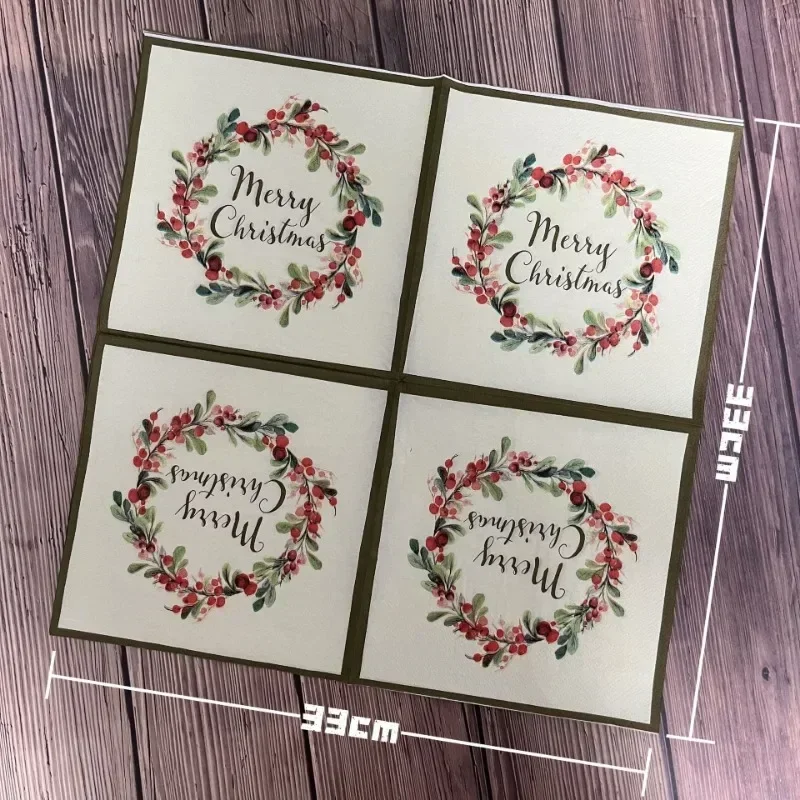 20 قطعة 33*33 سنتيمتر 2-Ply الأحمر التوت إكليل عيد الميلاد المناديل الطرف ورق تزيين عيد ميلاد سعيد ورق مطبوع المفارش