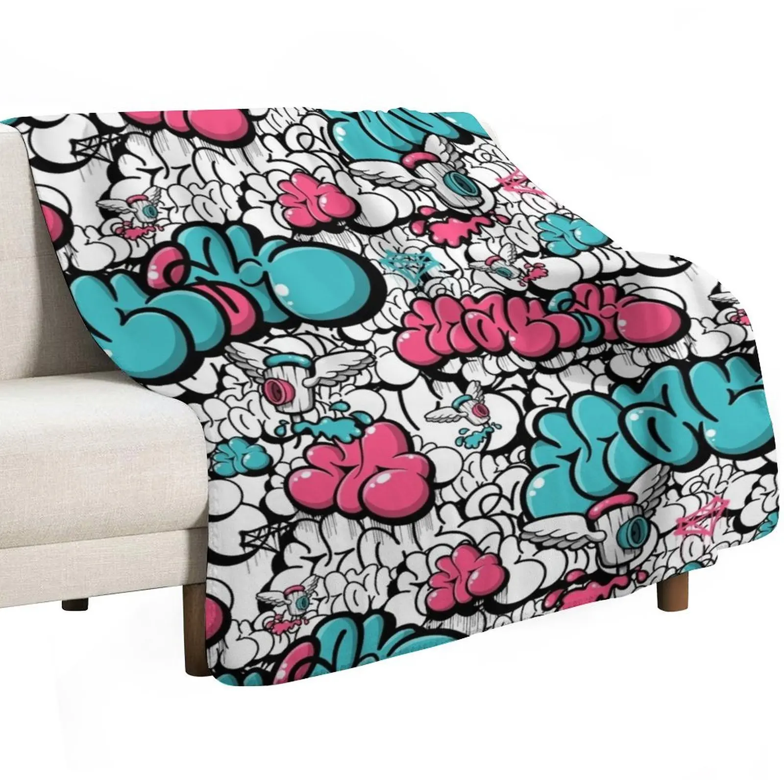 Pink and Blue Spray Cap Angels Throw Blanket Modern Design Soft Blanket for Home Decor