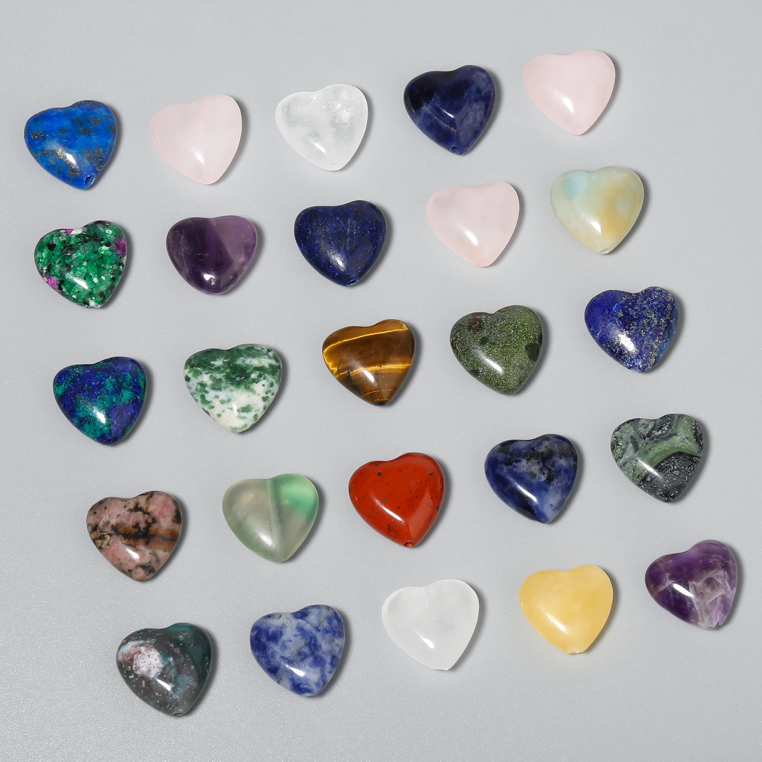 6pcs 14mm Love Heart Natural Stone Beads Amethyst Agate Tiger Eye White JadeTopaze  Loose Beads for Jewelry Diy Bracelet