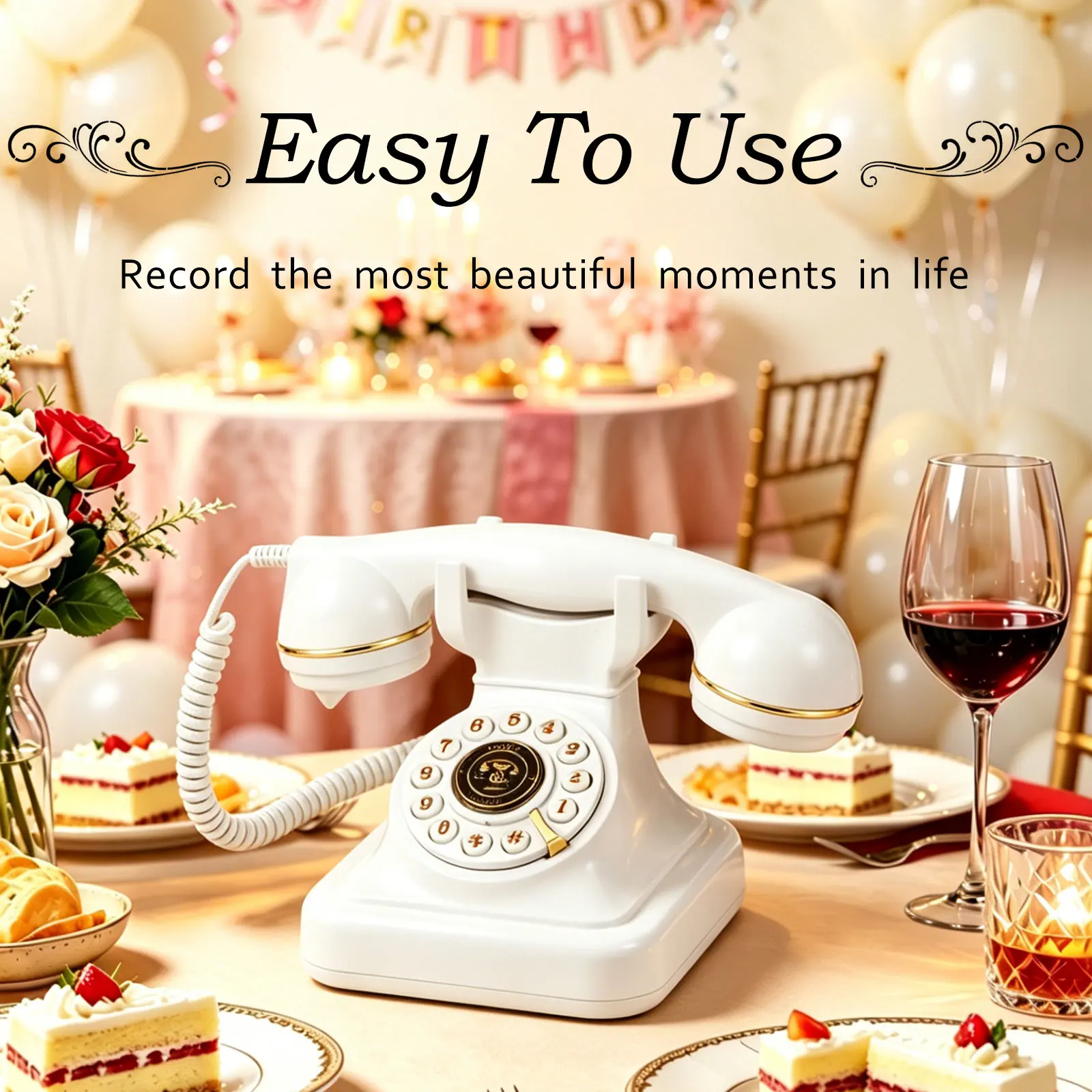 Audio Guestbook Wedding Phone Record Customized Audio Messages Alternatives Classic Retro Phone for Parties Birthdays Rentals