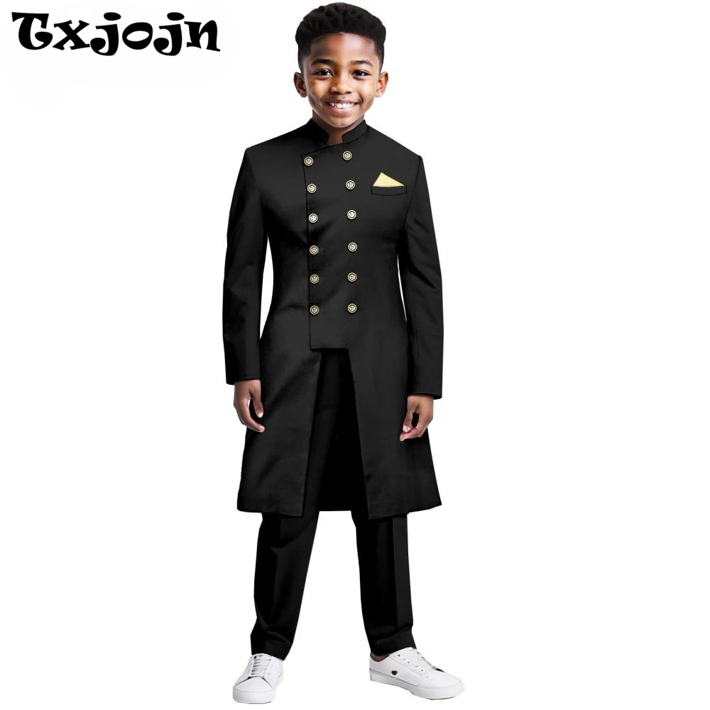 

2026 New African Boys Elegant Suit Set 2 Pieces Jacket Pants Wedding Party Wear,Double Breasted Kids Suits For Celebrations