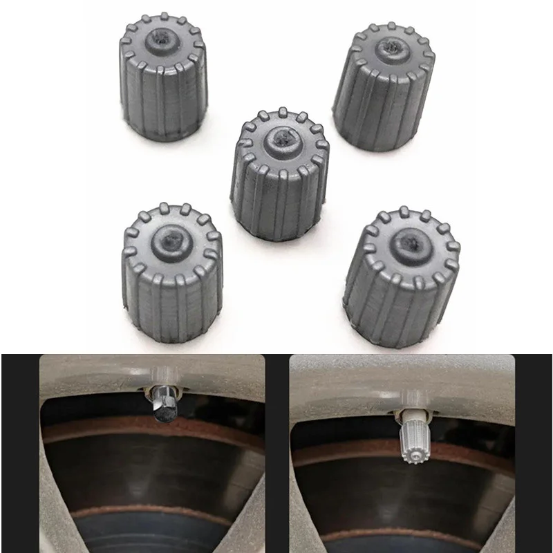 

5 шт. колпачки для штока клапана автомобильных шин с прокладкой, пластиковые серые колпачки для штока клапана автомобильных шин, универсальные колпачки для клапанов автомобильных колес