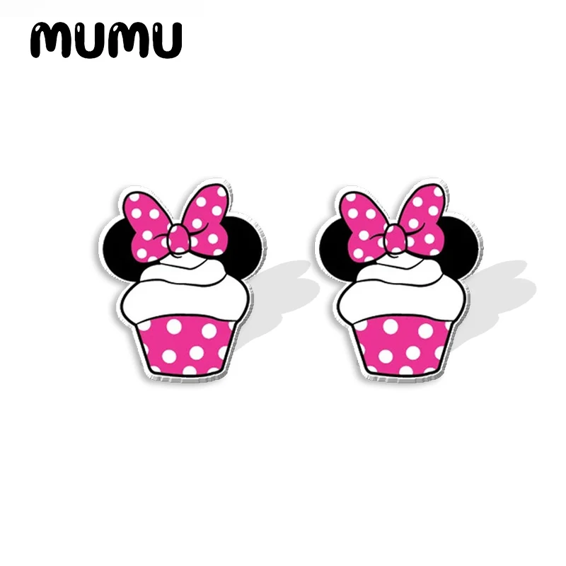 2024 New Mickey Mouse Cupcake Stud Earring Lovely Donald Duck Epoxy Jewelry Resin Acrylic Earrings Handmade Gifts Fans