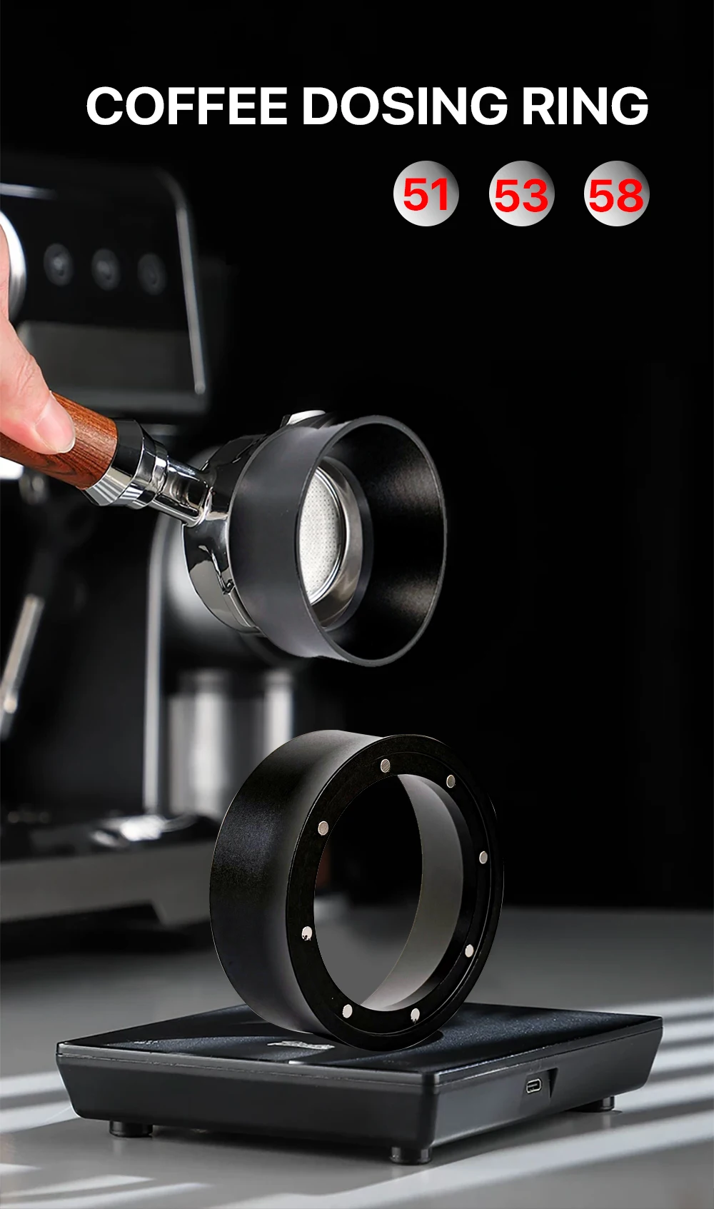 51/54/58mm Espresso-Dosiertrichter Magnetischer Kaffee-Dosierring Siebträger-Trichter Siebträger-Dosierring Barista-Werkzeuge – Detail 2