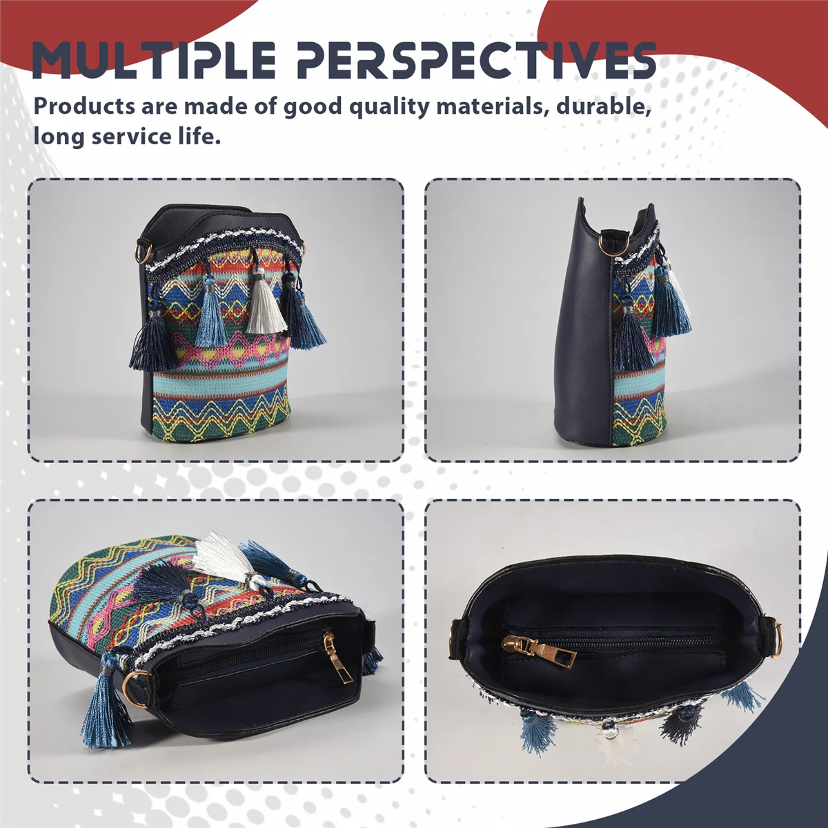 FZFZ 패션 보헤미안 민족 스타일 여성 밀짚 짠 어깨 메신저 가방 레트로 캐주얼 술 버킷 가방 네이비 블루