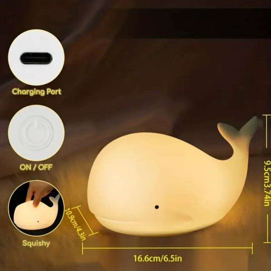 Whale Silicone Lamp Night Lighting Robustness Change Rechargeable Whale Night Light Bedroom Nighttime Companion Atmosphere