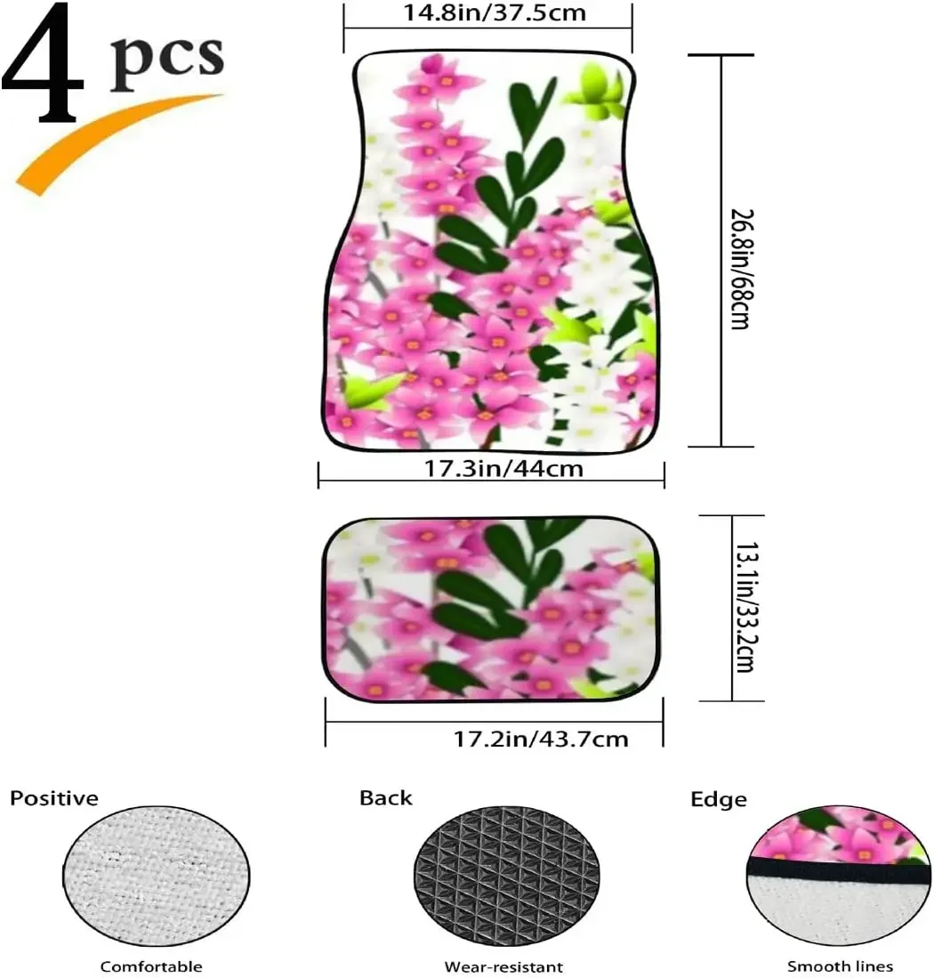 Car Floor Mats Daphne Plant Pink White Flowers Green Print Design Carpet Car SUV Truck Floor Mats 4 Pcs, Car Mats for Women