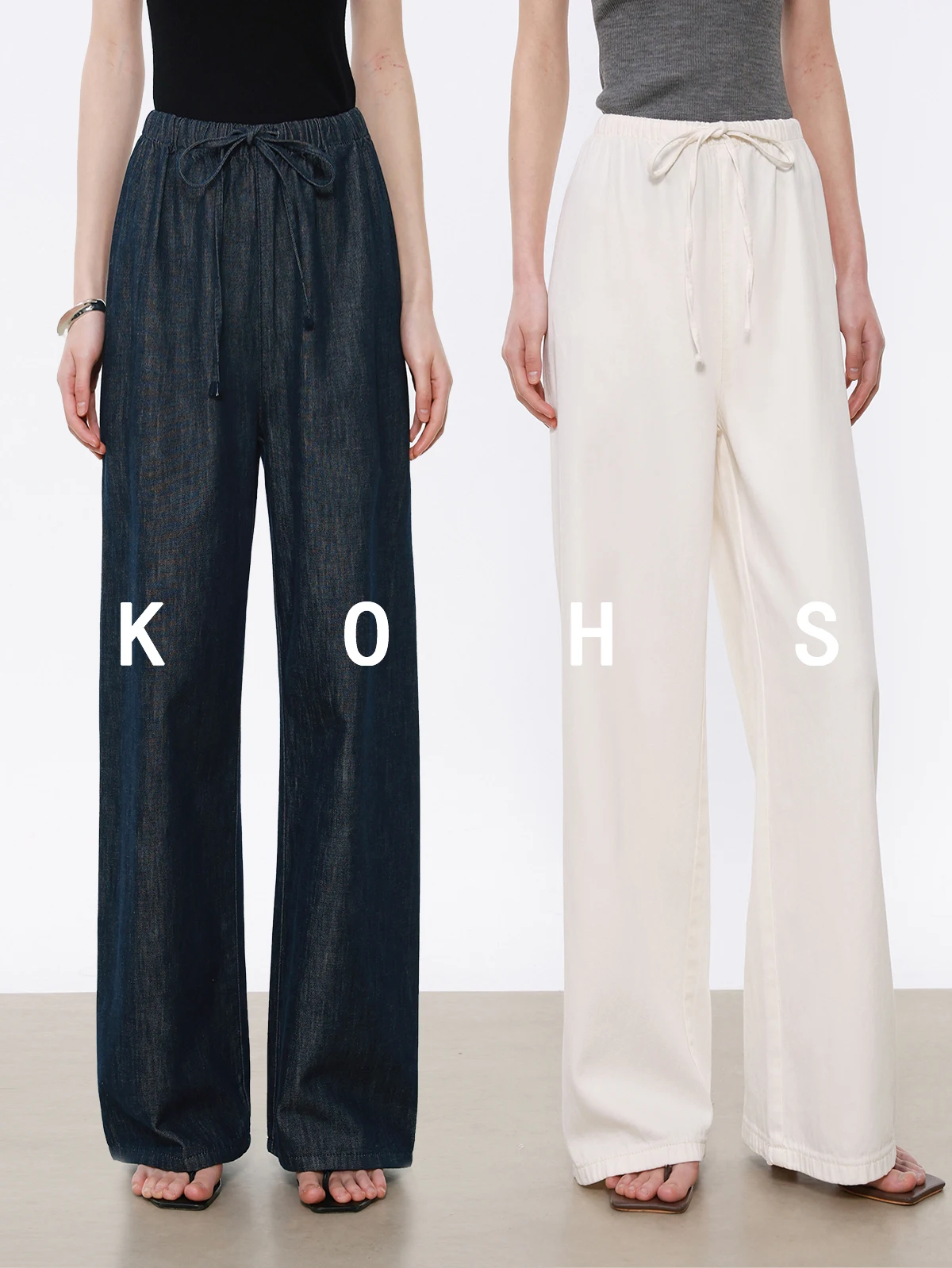 

Женские джинсы KOHS: Ультракомфортные хлопково-льняные брюки с широкими штанинами, на шнурке, в винтажном стиле, для весны и лета