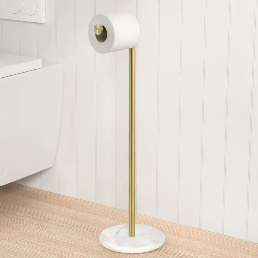 

Extra High Gold Toilet Paper Holder Freestanding 26, Toilet Paper Holder Stand with Natural Marble Base, Floor Free StandingToil