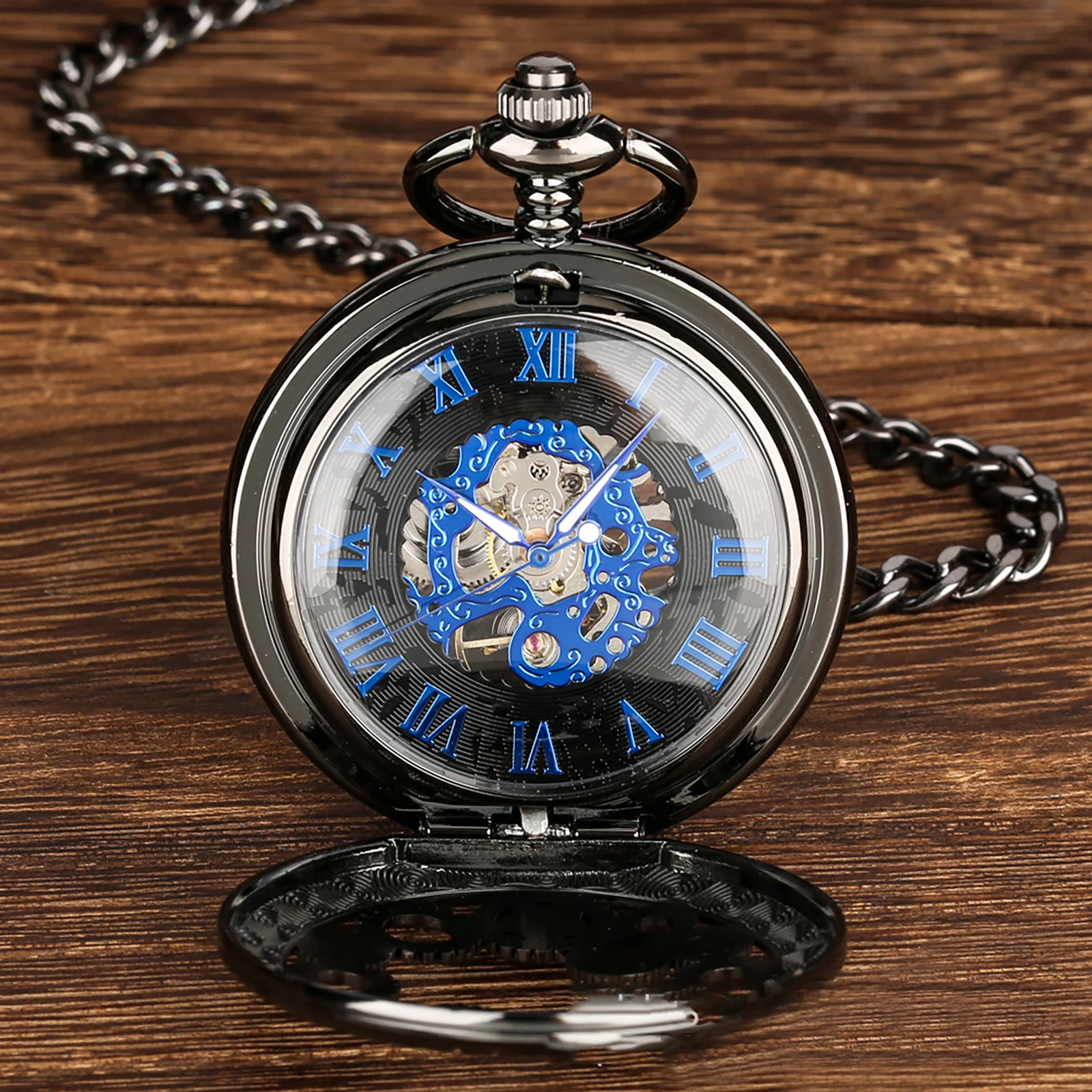 Antique Metal Pocket Watch Mechanical Men Steampunk Vintage Watch Roman Numerals Display Hollow Out Watches For Christmas Gift