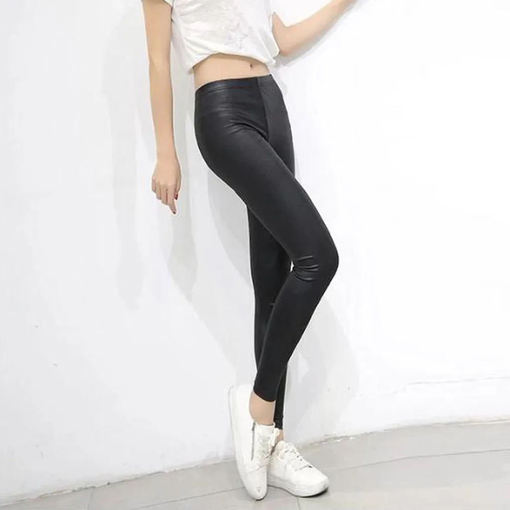 Celana panjang Legging wanita, celana Legging kulit seksi kasual warna polos, celana Legging ketat wanita