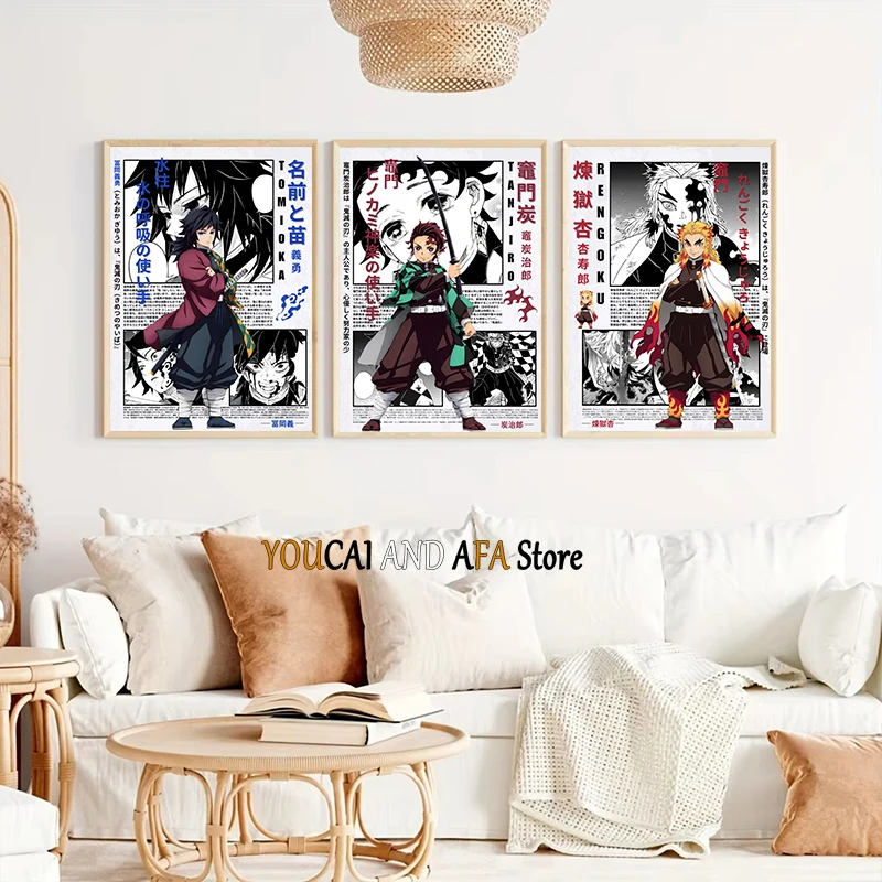 Anime Wall Art D-emon S-layer Japanese Manga Yoriichi Kokushibo Akaza Rengoku Poster Canvas Painting Wall Pictures Home Decor