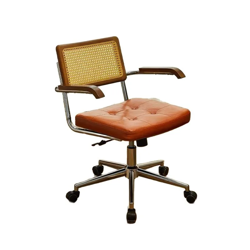 Home computer chairs solid wood rattan retro office chair study bedroom study desk chairs lifting armrest swivel