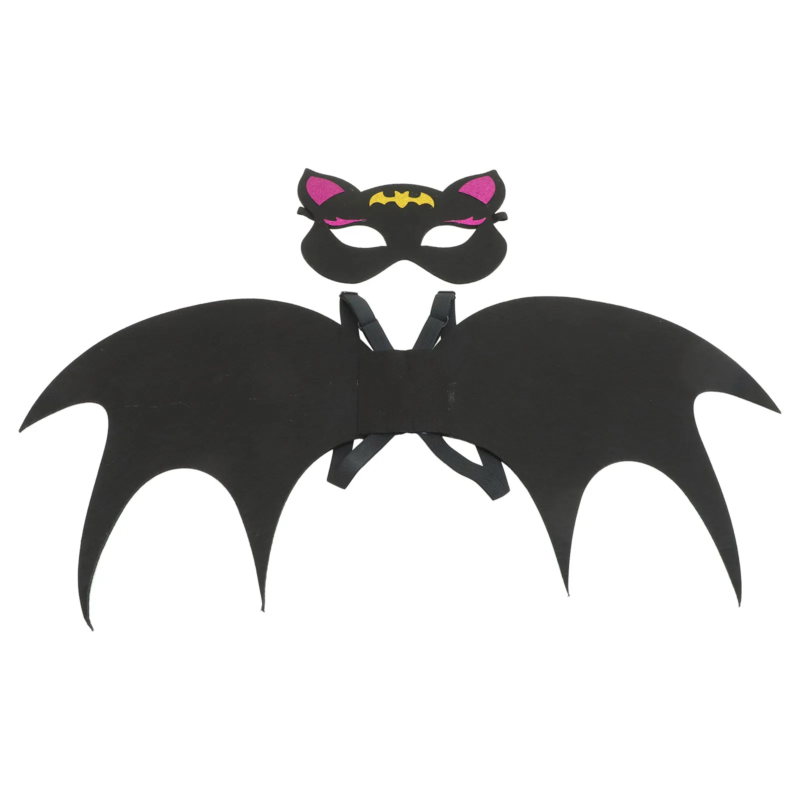 

1 set Black Felt Bat Wings Mask Kids Halloween Costume Party Clothing 6-15 Years Old Gothic Cosplay Dress Up