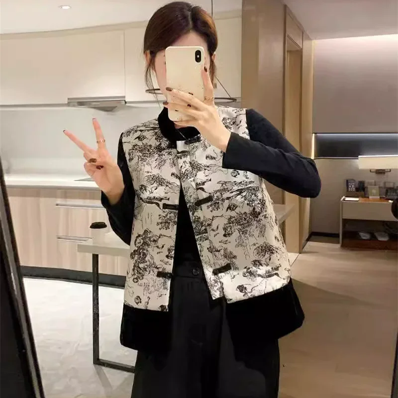 Fashion Autumn Vests Chinese Clothing Tang Embroidery Top Woman Costume Vest Women Shirt Ethnic Cardigan Ladies Outfits Blusas