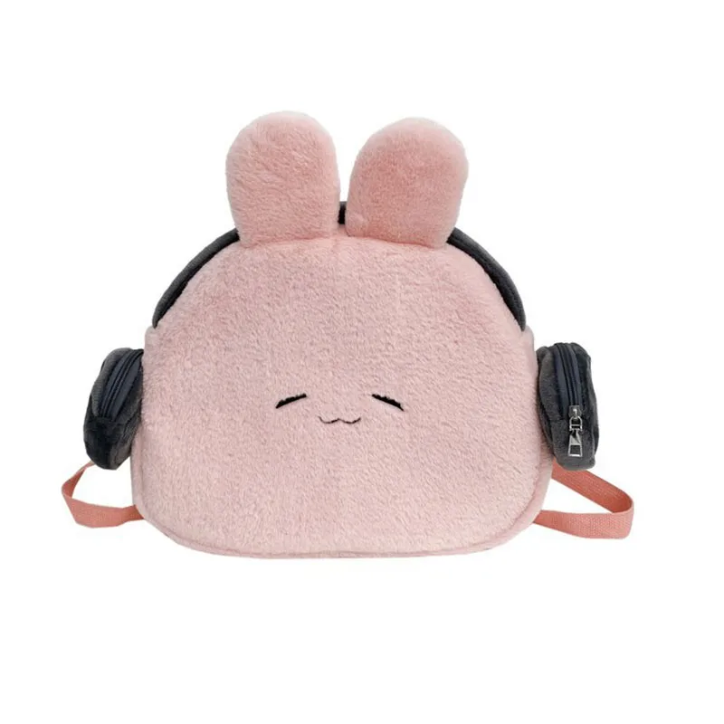 Kawaii Earphone Bunny Backpack For Women White Pink Rabbit Cute Cat Head Shape Schoolbag Portable Large Capacity Travel Knapsack