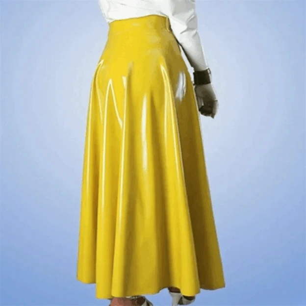 

customized rubber women's yellow latex maxi skirt high waist rubber long party wear handmade fashion cosplay