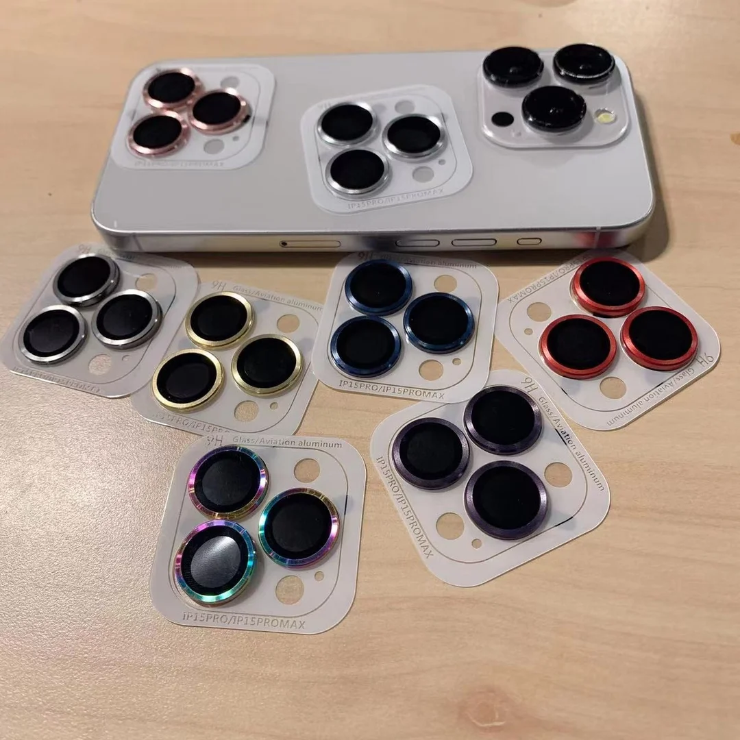 3-2 قطعة حلقة معدنية زرقاء حامي عدسة الكاميرا الزجاجية آيفون 15 13 14 برو ماكس 16 زائد 12Mini 17 16 برو ماكس غطاء الملحقات