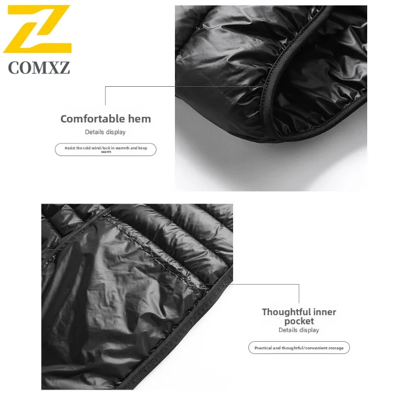 COMXZ Down Jacket 2025 White Duck Down Warm Lightweight Skiing Puffer Jacket Minimalist Solid Color Winter Jacket Men's Clothing