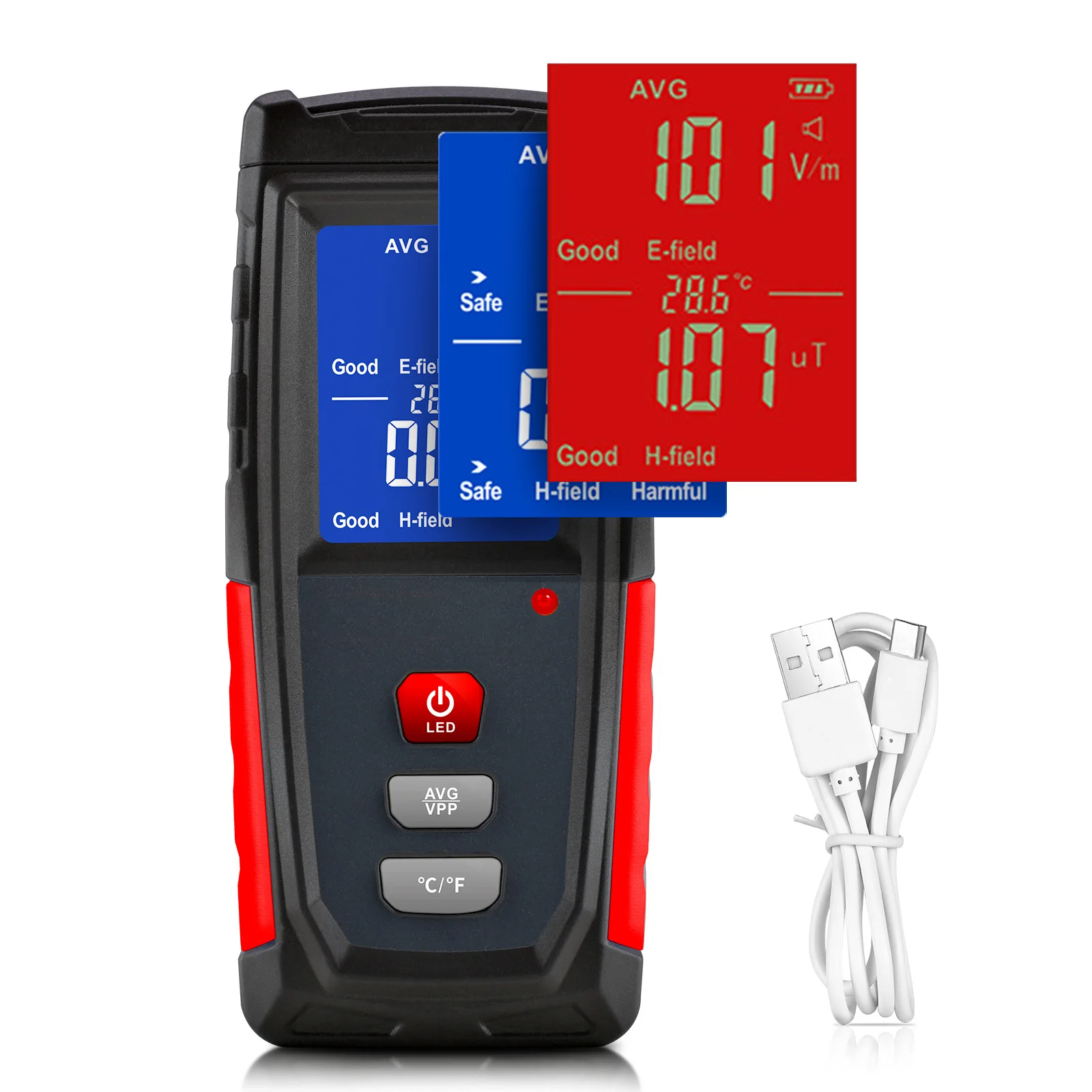 EMF Meter Electromagnetic Field Radiation Tester 2 in 1 Electric Magnetic with Alarm for Home Office EMF Protection