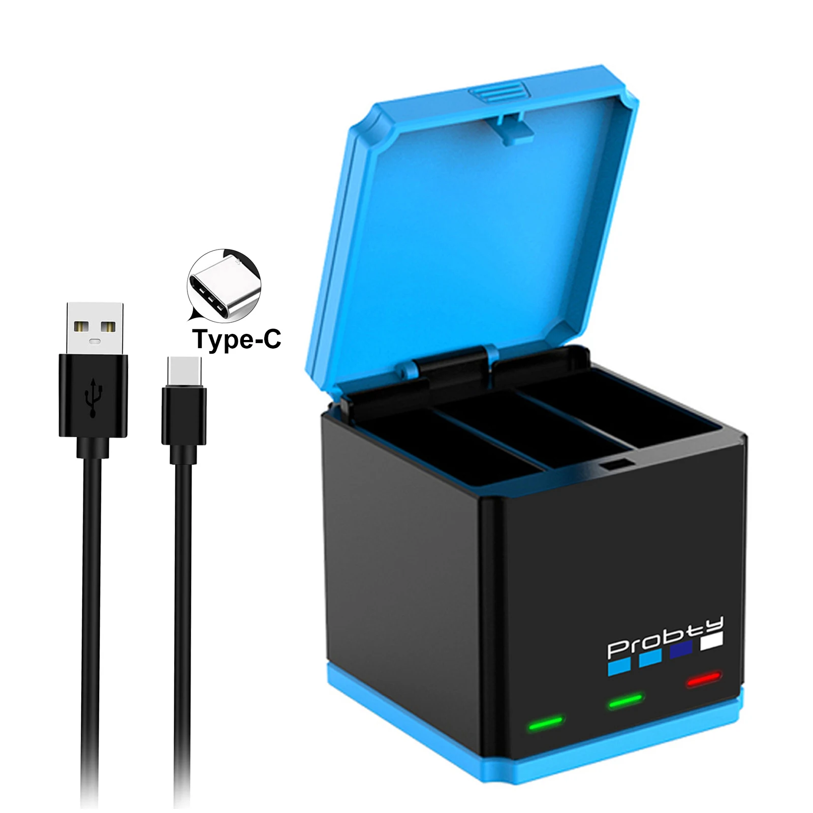 1850 mAh batterij voor GoPro Hero 10 + LED 3-slots oplader met Type-C poort voor GoPro Hero 12 Go Pro 10 hero 11 hero 9 sportcamera's