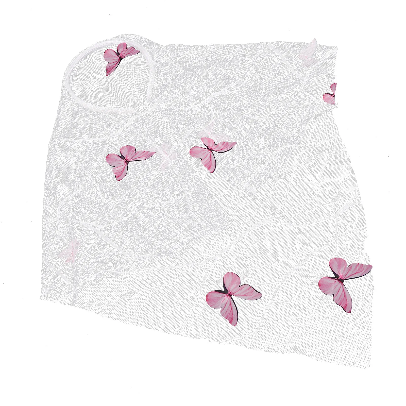 3D Butterfly Bridal Headband Veil Tulle Lightweight Breathable Fairy Tale Style with Extra Coverage for Wedding Ceremony