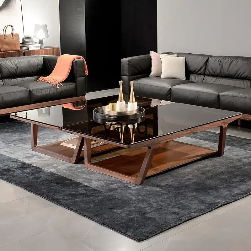 LTT black walnut coffee table solid wood tempered glass coffee table living room home