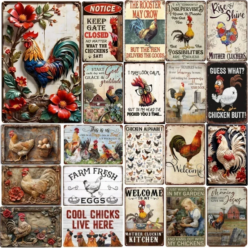 Farm Fresh Chicken Metal Poster Board Vintage Tin Sign Farmhouse Coop Garden Door Signs Wall Decor Tinplate Painting Art Plates image 3