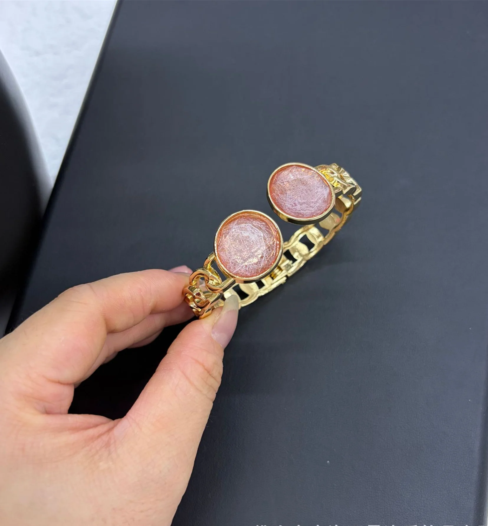 Elegant Double Round Opal Gold Plated Bangle Adjustable Opening Design Simple Wrist Bracelet Hand Jewelry Party Christmas Gift
