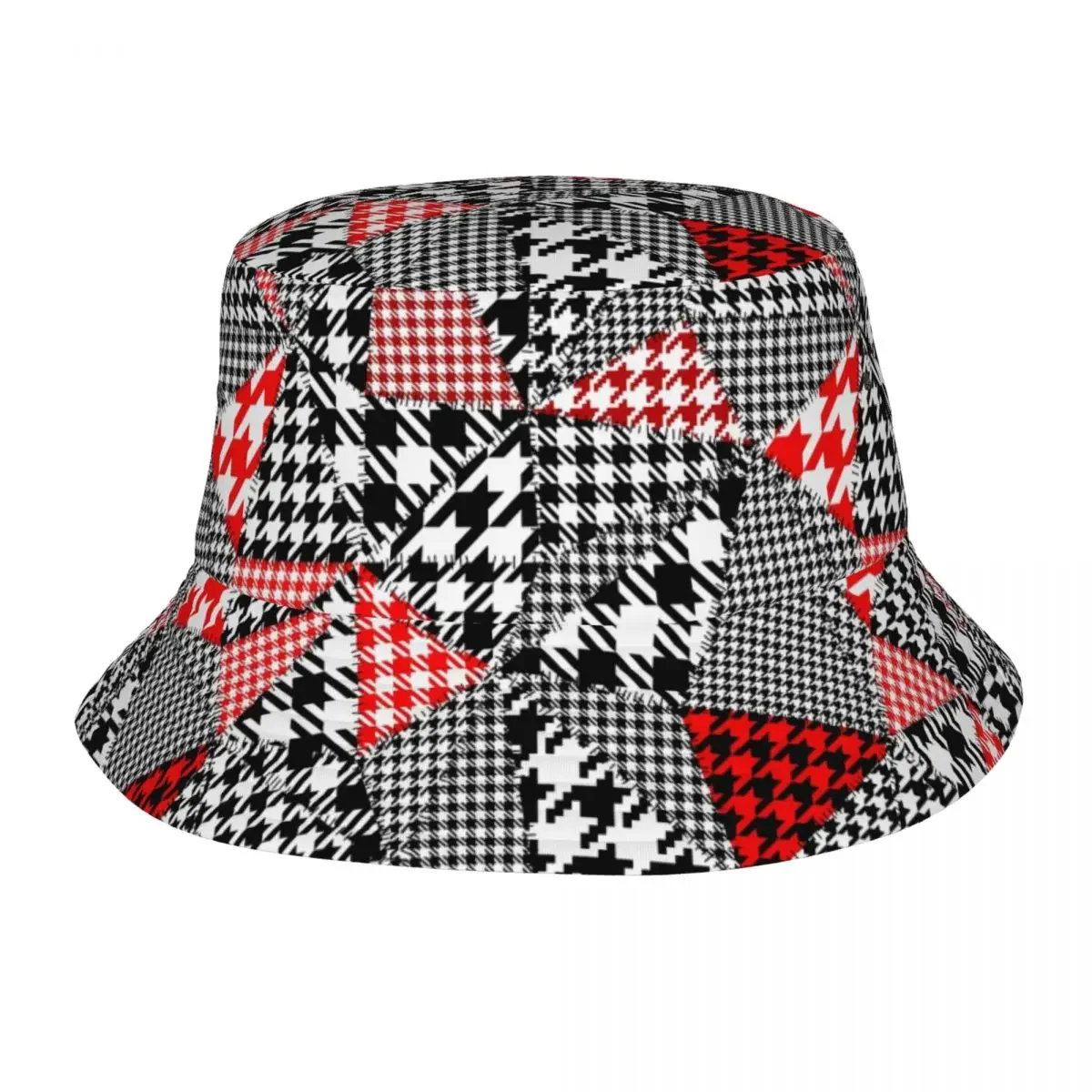 Custom Houndstooth Patchwork Style Bucket Hat Women Men Fashion Summer Outdoor Sun Dogtooth Hounds Tooth Check Fisherman Cap