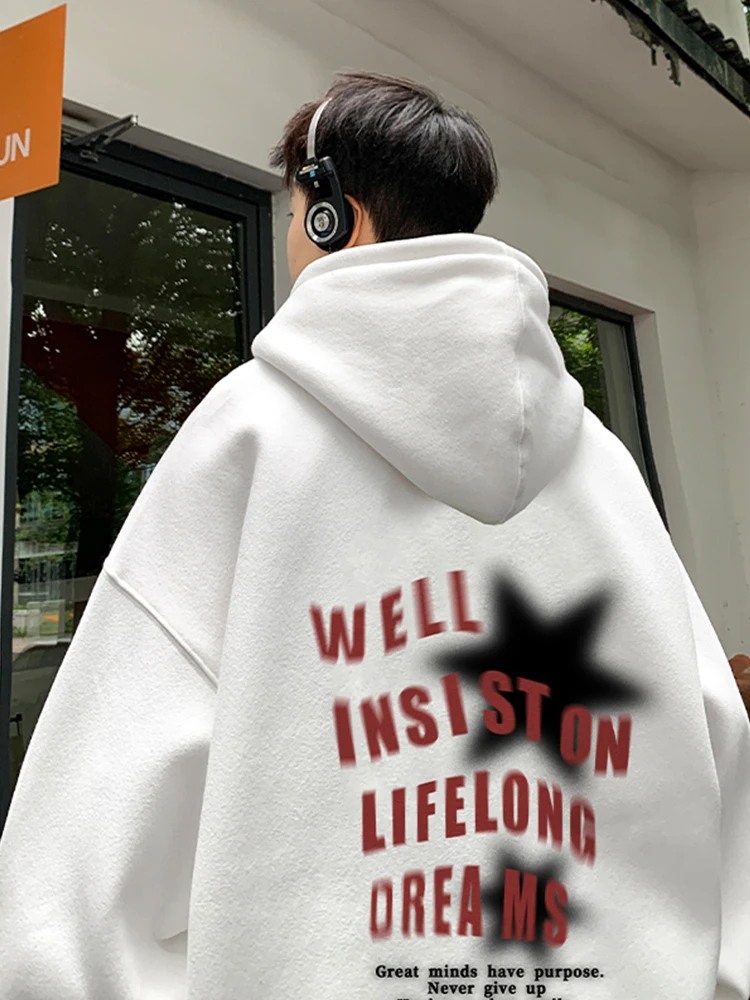 

American Style Fleece Lined Hoodie Men's Autumn Winter New Thickened Jacket Trendy INS Early Autumn Wear Polyester Fabric Loo...