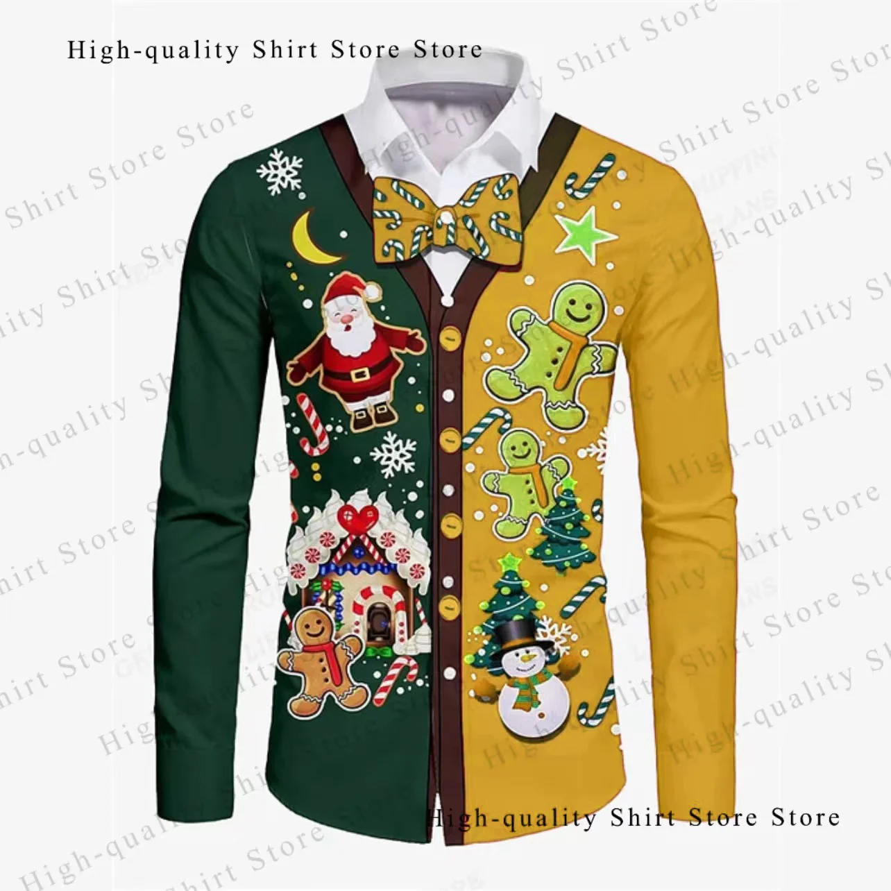 Christmas Fun Clothing Men's Shirt Top Collar Long Sleeve Shirt Men's Casual Shirt Men's Daily Vacation Street Wear