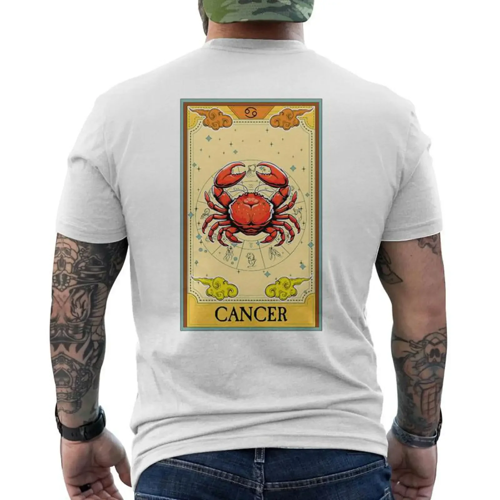 Carte De Tarot Horoscope Du Cancer Avecymbole Zodiaque Haut Gamme T shirt imprimé au dos Cadeauxyz vintage Washed Soft homme