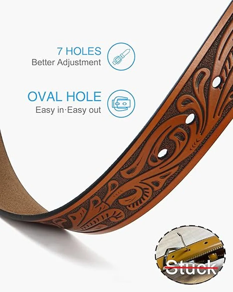 أحزمة CHAOREN الغربية للرجال بدون إبزيم حزام رعاة البقر حزام جلد الحبوب الكاملة للجينز قطعة واحدة من الجلد الصلب