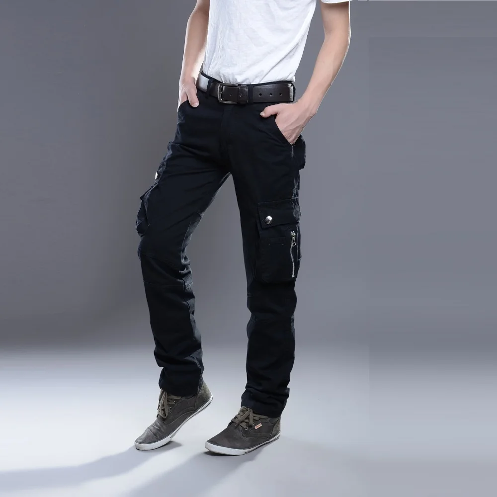 Winter Cargo Pant Men Straight Leg Fit Brushed Trouser Male Cotton Fleece Lined Warm Pocket Work Black Elegant Military Tactical