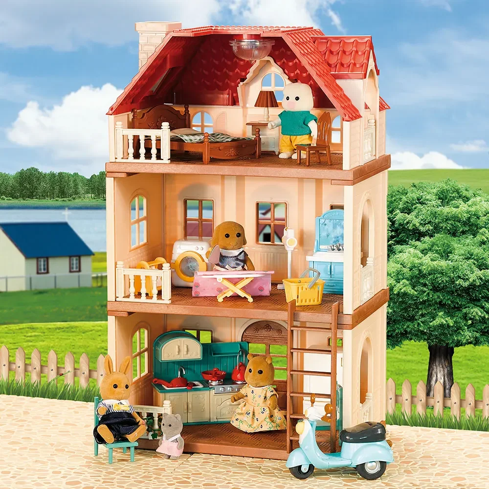 Dollhouse Furniture Toys Kitchen Forest Family Small House Double Three- Story Villa Reindeer Animal Model Furniture Toy Gifts