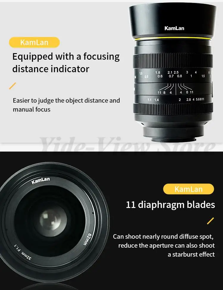 Kamlan 32mm f1.1 MF Manual Focus Large Aperture Camera Lens APS-C for Sony E/ Canon M/ Fuji X/ M43 Mirrorless Cameras in stock