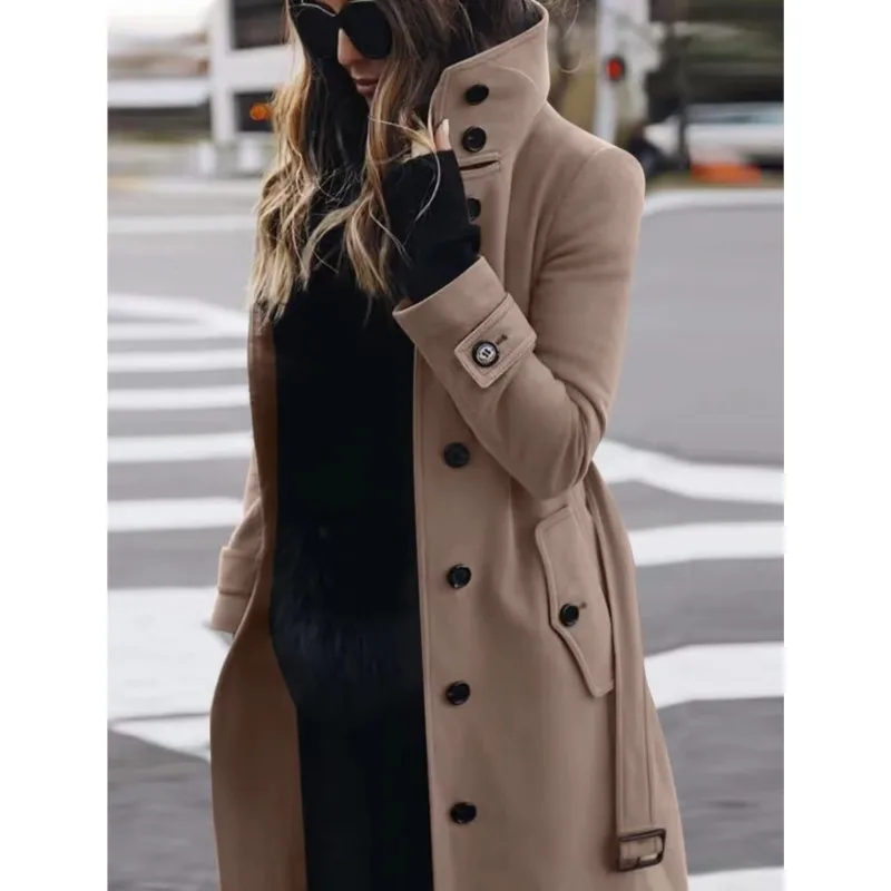 Abrigo de mujer prendas de vestir exteriores Otoño Invierno chaquetas femeninas cálidas de un solo pecho cuello vuelto ropa de mujer de un solo
