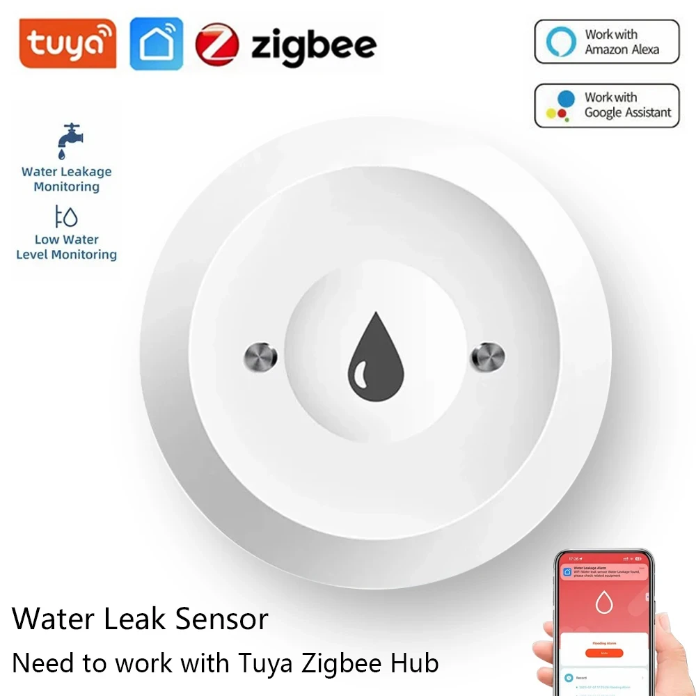 Tuya Zigbee Smart Water Leak Sensor Realtime App Remote Monitor Smart Life Leakage Sensor Water Level Detector Flood AlarmSystem