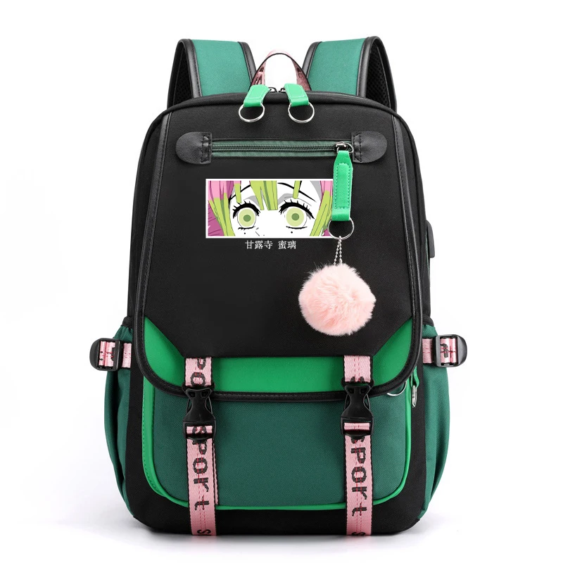 New Anime Kanroji Mitsuri Printing Backpack Student Female Cotton Canvas Backpack Kawaii Women Men Vintage School Bag