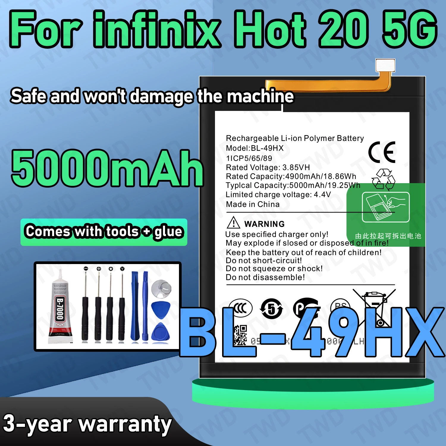 

BL-49HX Large capacity 5000mAh Battery For infinix Hot 20 5G Batteries New High Quanlity+Free Tools