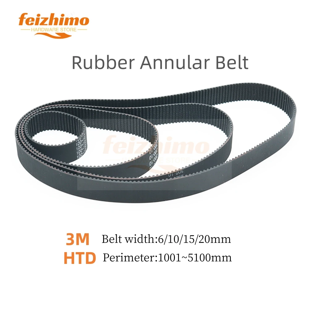 

FM HTD3M black rubber synchronous belt synchronous belt circumference 1001~5100mm, bandwidth 6/10/15/20mm, tooth 5-shaped M-belt