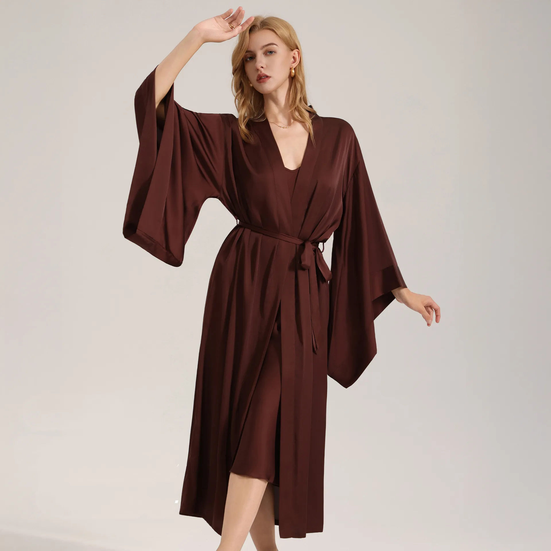 

Сексуальное кружевное кимоно, халат из ледяного шелка, женский длинный халат, ночная рубашка, весенняя одежда для сна, ночная рубашка, свободная домашняя одежда, домашняя одежда