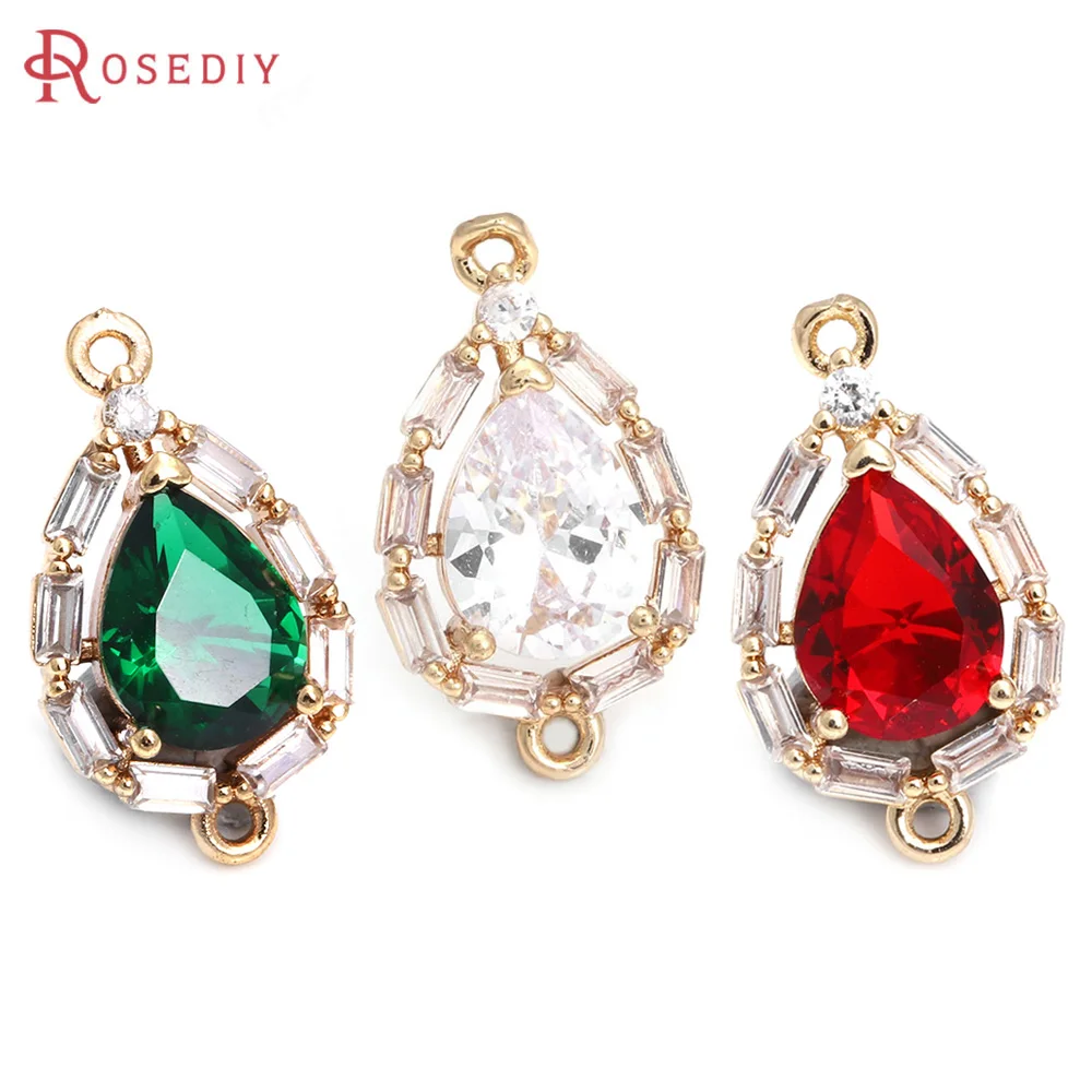 

18K Gold Color Brass Zircon 2 Holes Drop Connect Charms Pendants High Quality Jewelry Making Supplies Earrings Diy Accessories