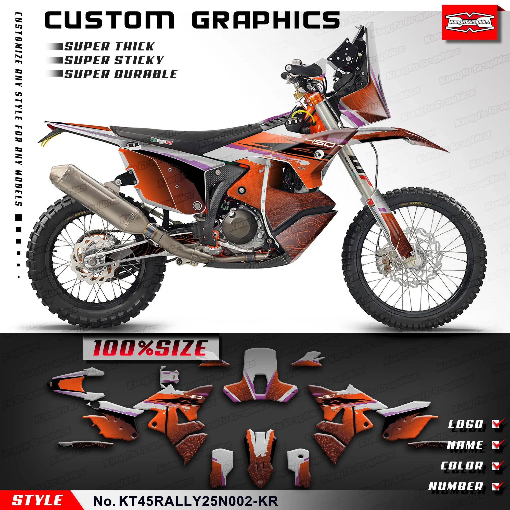 

KUNGFU GRAPHICS Motorcycle Stickers Adhesive Decals for 2025 KTM & Husqvarna 450 RALLY, Decoration, KT45RALLY25N002-KR