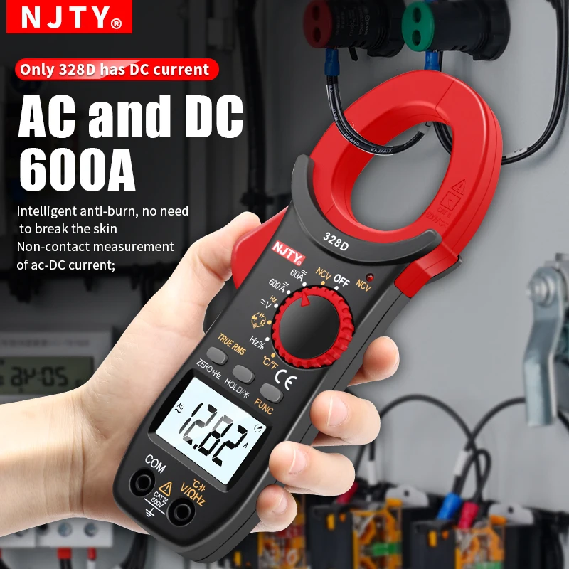 NJTY Digitales Zangenmessgerät, 600 A, DC/AC-Strom, automatische Reichweite, Multimeter, 6000 Zählungen, Voltmeter, Amperemeter, Zange, NCV, Ohm, Elektriker-Werkzeuge