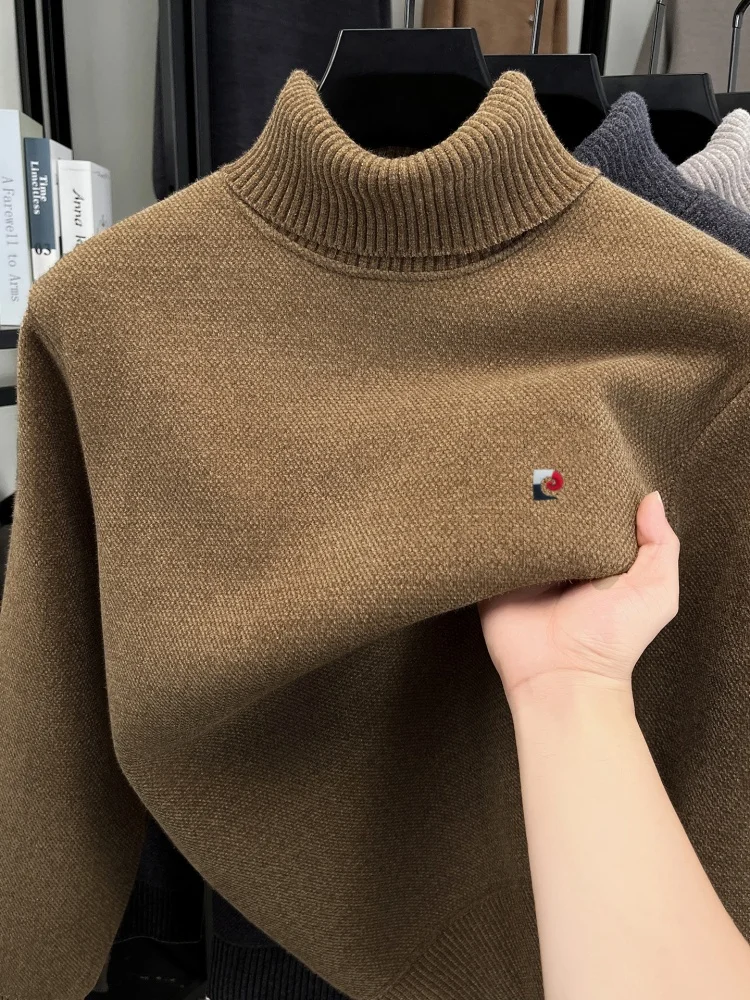 

Высокое качество мужской теплый свитер роскошный бренд высокий воротничок комфортабельная текстура отдых вязание джемпер мода Тщательная вышивка топы