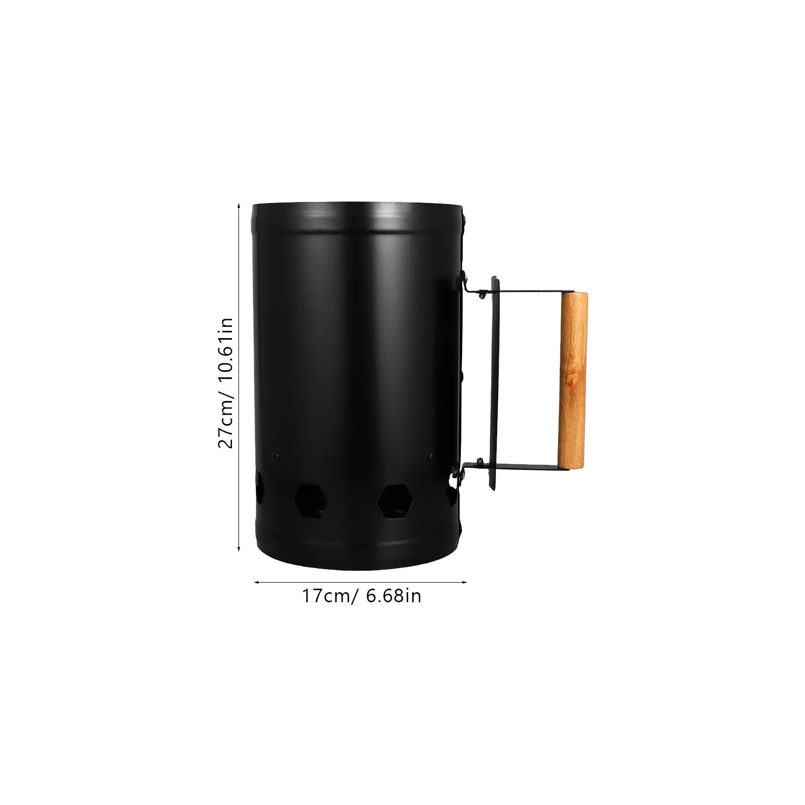 Fire Starter Barrel Thickened Steel Body Natural Wooden Handle Insulation Six Inlet Charcoal Bucket Barbecue Outdoor