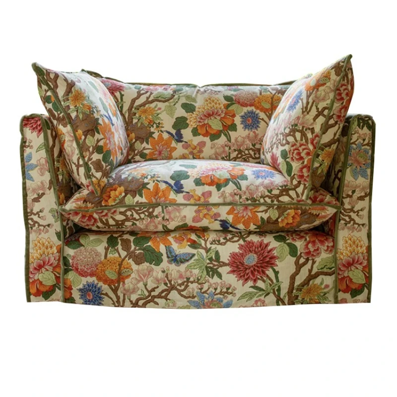 

American retro French printing color pastoral removable and washable single chair small apartment homestay fabric sofa